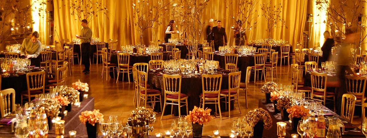 Glowing golden trees wedding theme