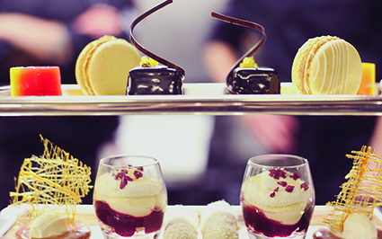 Festive afternoon tea at Colonnades - chocolate orange sacher tortes and mini cherry trifles