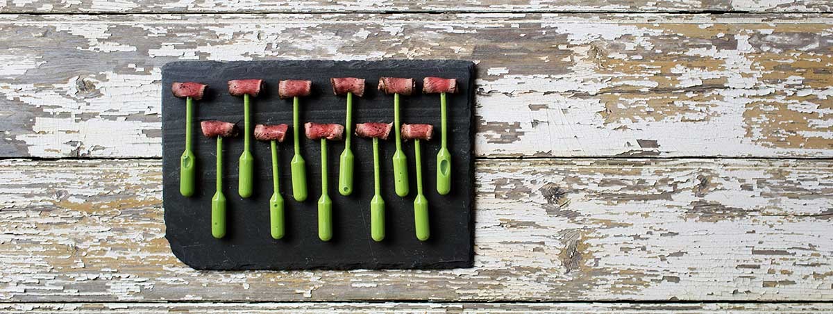 Lamb Carpaccio & Pea Essence Canape