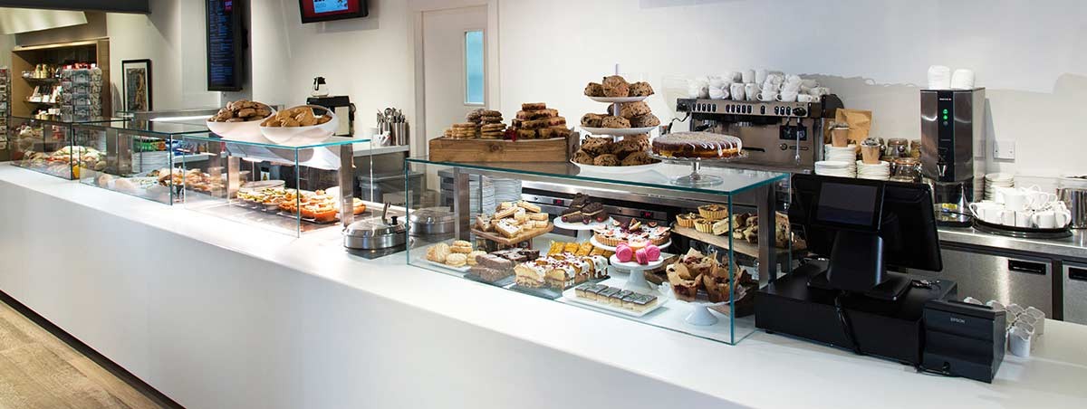 Cake and food counter at Cafe Portrait within the Scottish National Portrait Gallery in Edinburgh 