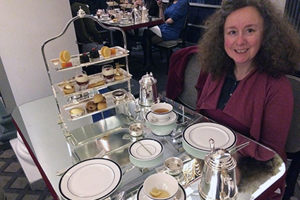 Heritage Portfolio winner enjoying afternoon tea at Colonnades at the Signet Library, Edinburgh