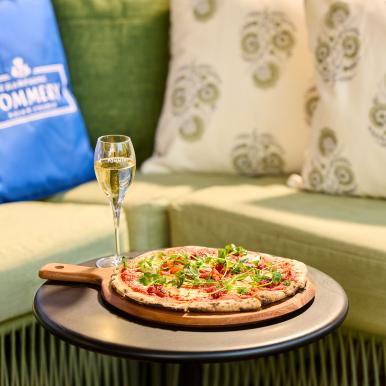 Pizza and Pommery Champagne on the Garden View Deck & Bar 