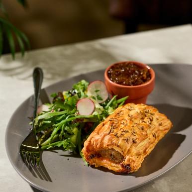 Sausage Roll and Side Salad. 