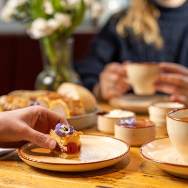 Tea and cake being enjoyed at the Terrace Cafe. 