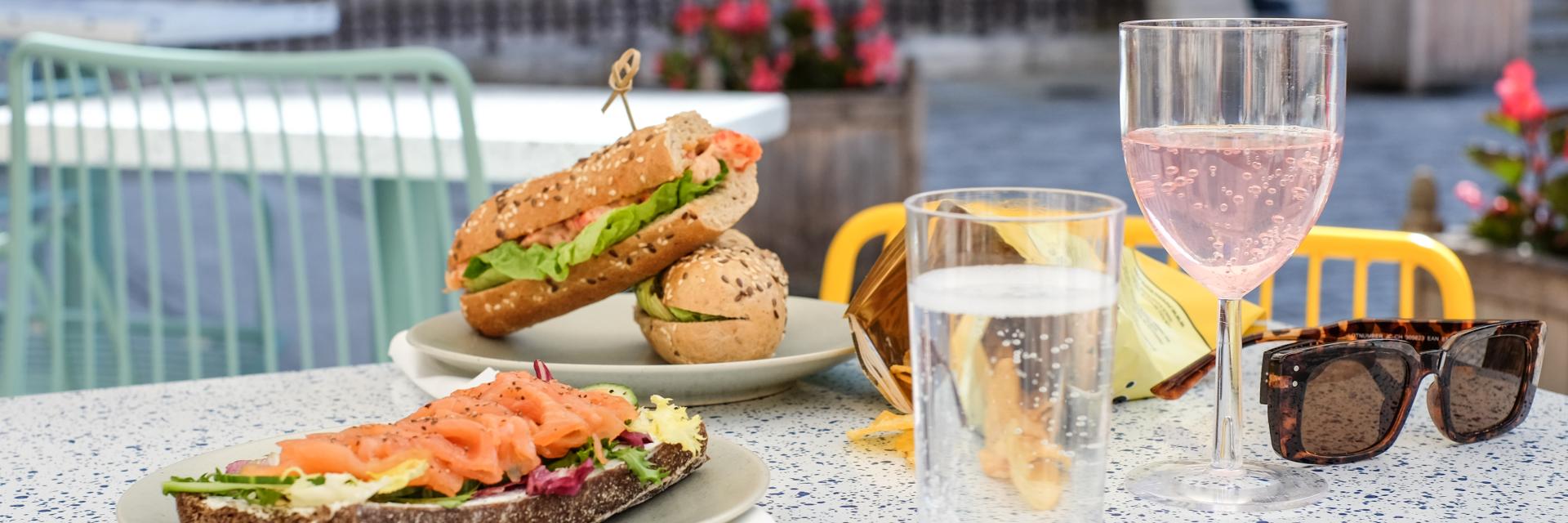 food and wine on table