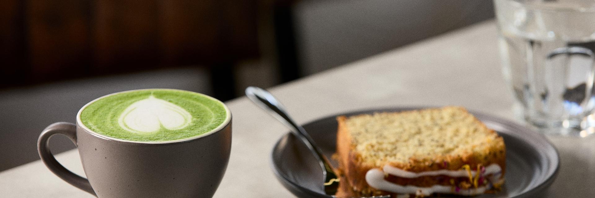 Matcha Latte and Lemon Poppyseed Cake