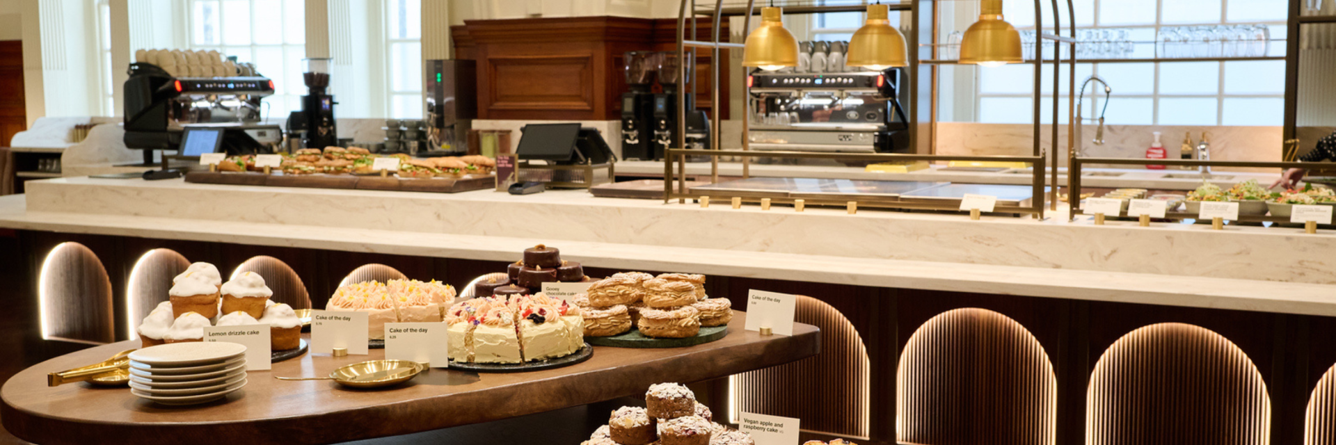 Cakes and desserts on a table at the Royal Academy of Arts