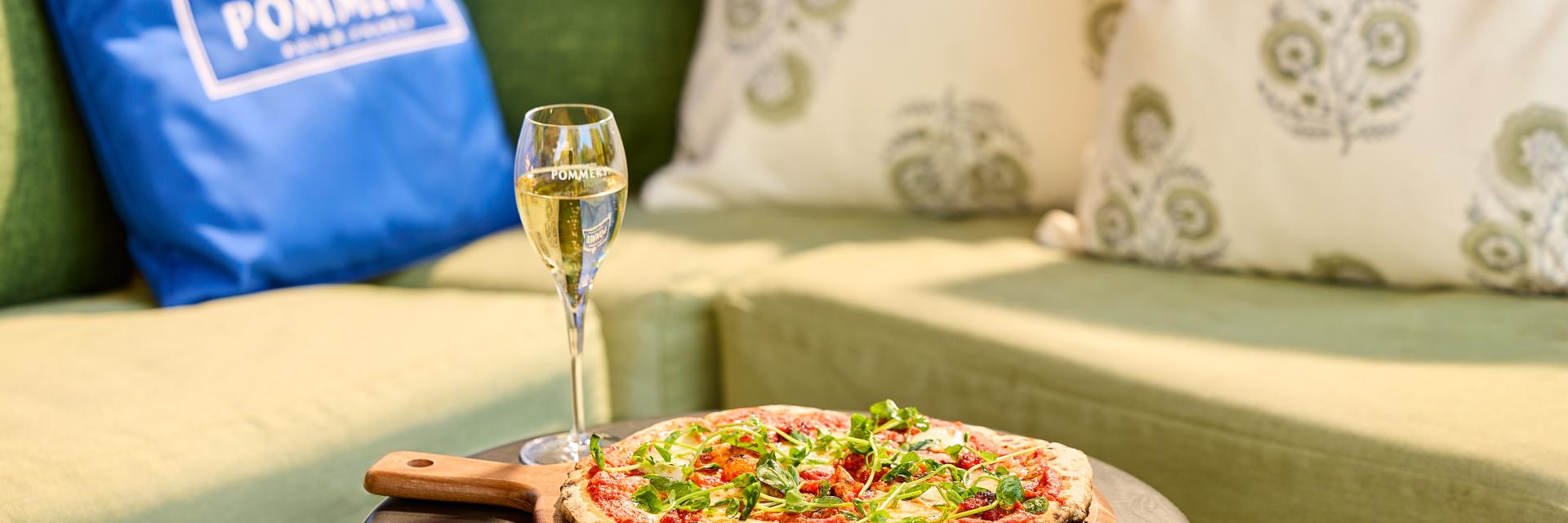 Pizza and Pommery Champagne on the Garden View Deck